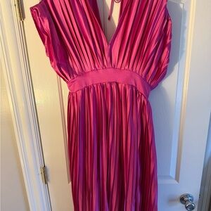 First Love Vibrant Pink Pleated Dress